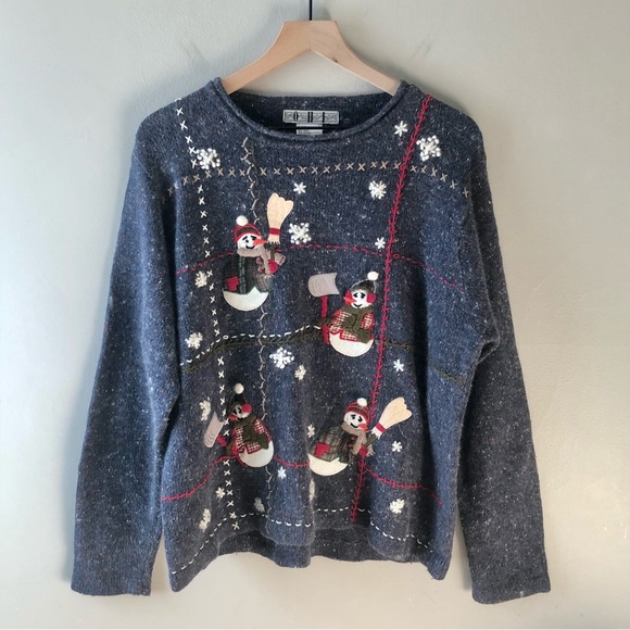 VINTAGE Snowman Appliqué Marled Sweater - Picture 1 of 4